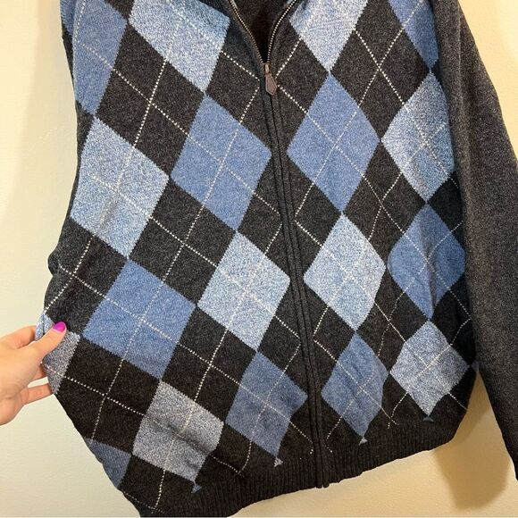 Brooks Brothers Men’s Gray Blue Argyle Lambswool Zip Up Sweater XL - Picture 4 of 11